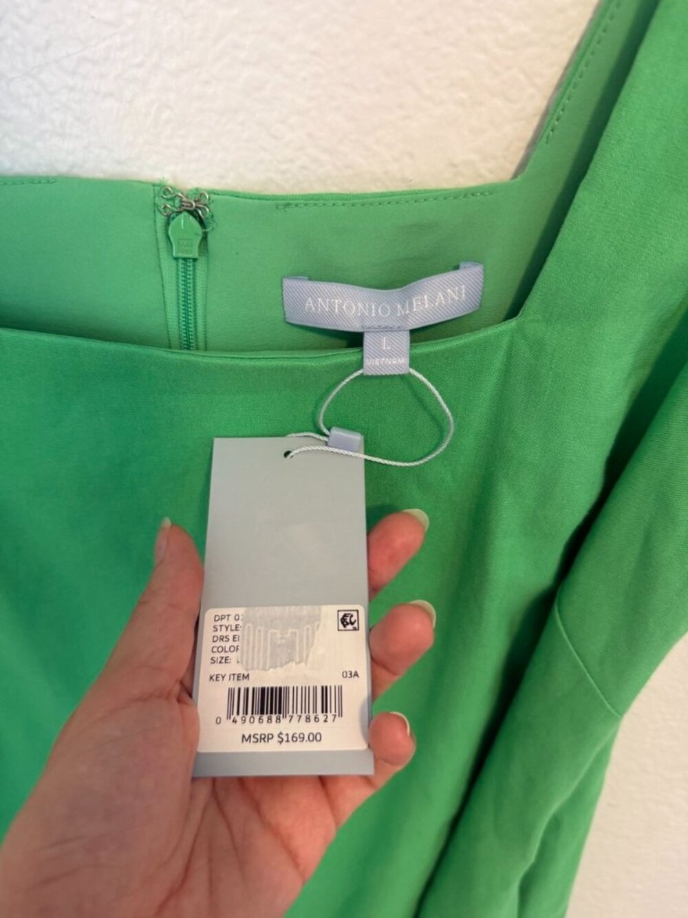 NWT Antonio Melani Women Mini Dress L Green Linen Square Neck Sleeveless Pockets - Picture 10 of 11